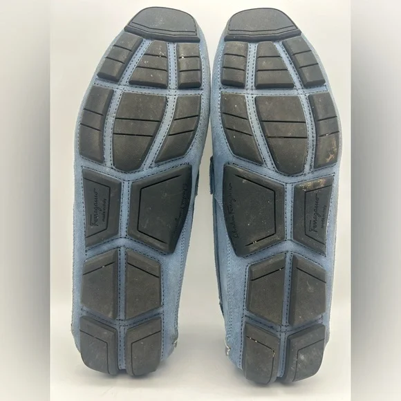 Salvatore Ferragamo Men Driving Suede Blue Moccasin Loafers Logo Sz 9 D - Picture 13 of 16